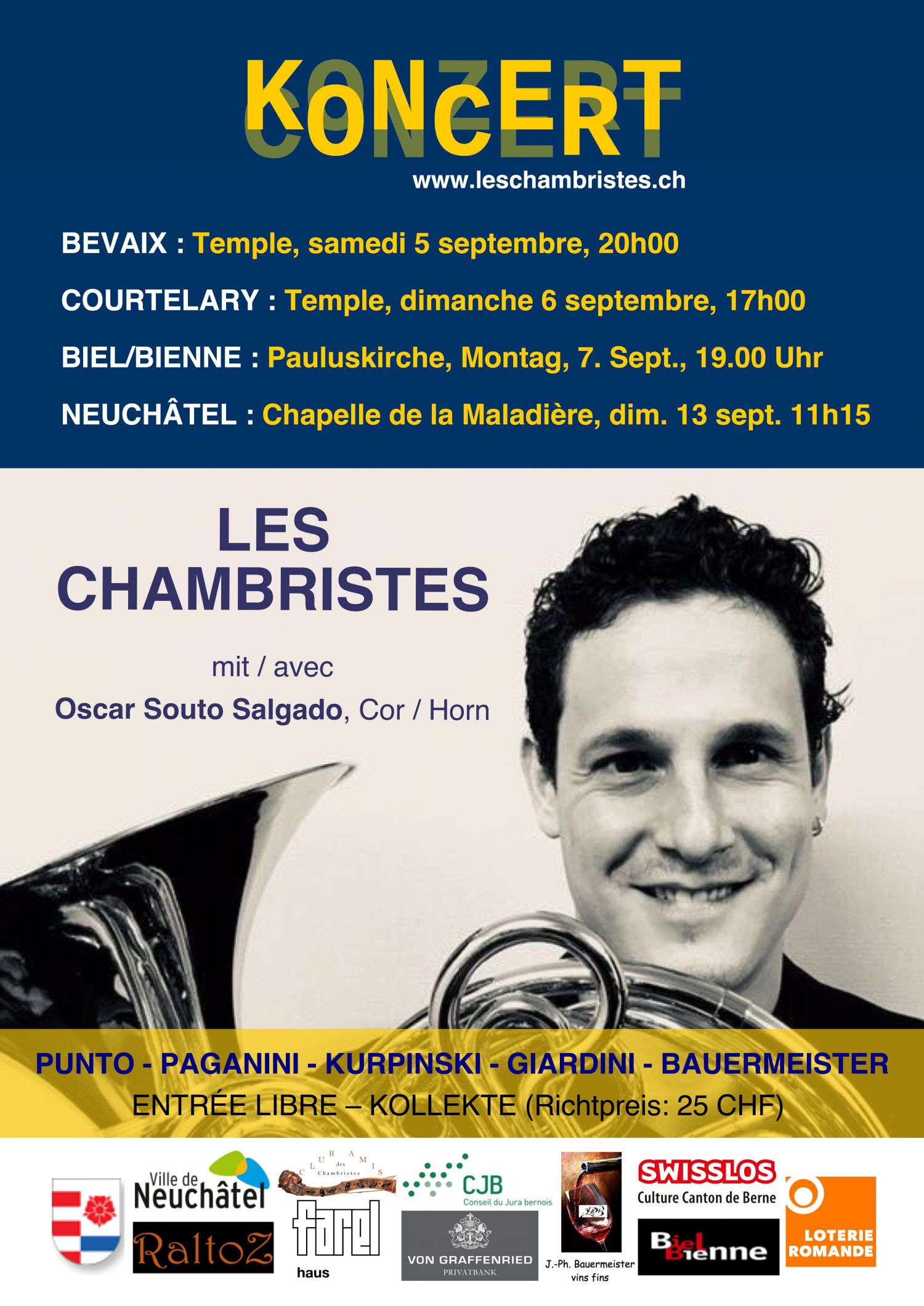 Concert Les Chambristes Avec Cor Samedi 5 Septembre 20 00 Temple Bevaix