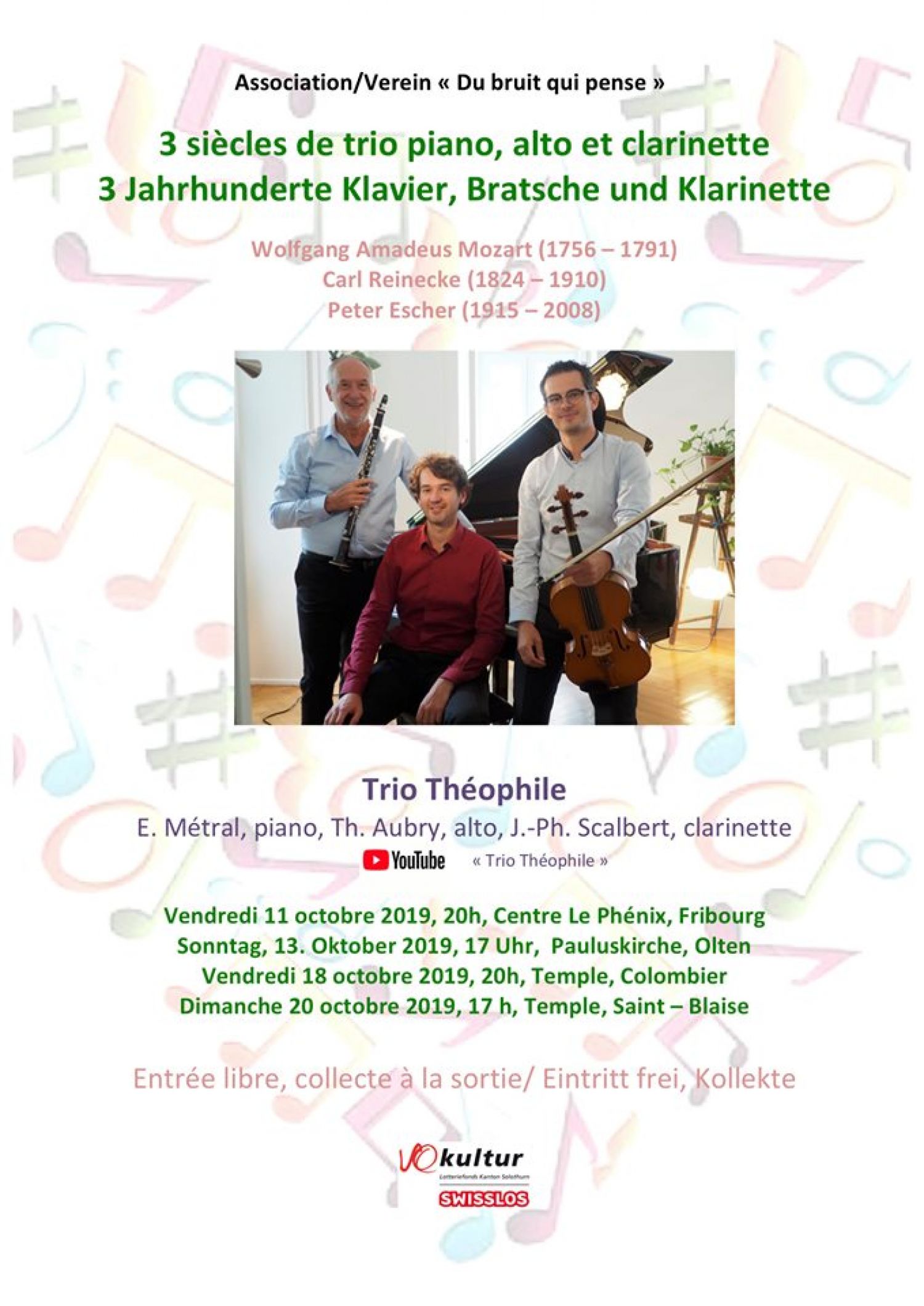3 siècles de trio pour piano, alto et vendredi 18 octobre